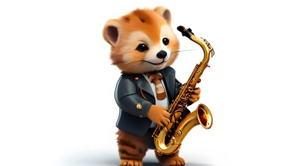 A cute animal playing saxophone. Generative ai.