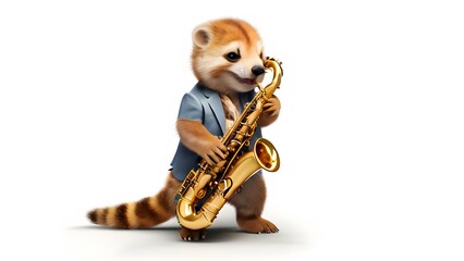 A cute animal playing saxophone. Generative ai.