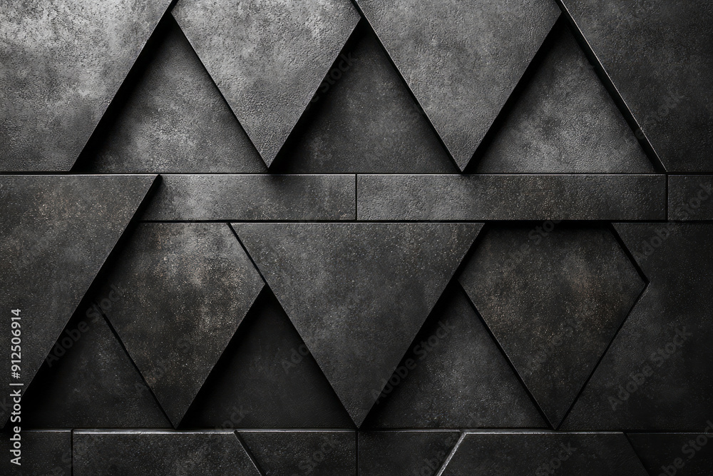 Poster minimalist design of a geometric pattern with triangular tiles in monochromatic tones,