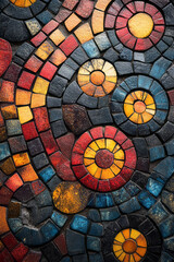 Fototapeta premium Whimsical depiction of a geometric mosaic with circular tiles in bright, vibrant colors,