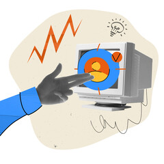 Human hand pointing on computer screen showing personal icon. Personalization, customer profile,...