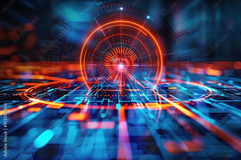 Poster abstract background with glowing lines forming concentric circles and a tunnel effect