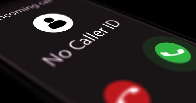 Smartphone screen with incoming call from a no caller ID, getting phone call on mobile phone from unknown abonent, footage