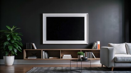 Fototapeta premium Minimalist Living Room with Black Framed Artwork and White Sofa