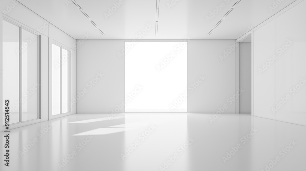 Aufkleber white room empty studio with white empty display copy space background, big white room with big wind