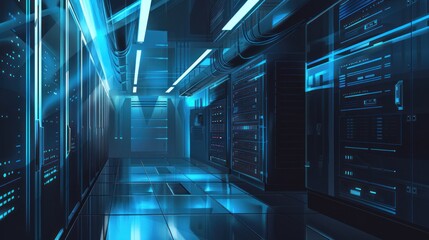 Server Room with Blue Lights