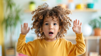 Autistic child displaying frustration, facial expression, tense body language, supportive environment, developmental support, inclusive care, colorful setting