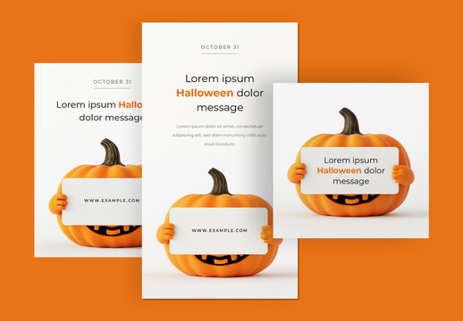Social Media Posts With Halloween Pumpkin Holding Blank Sign, Generative ai