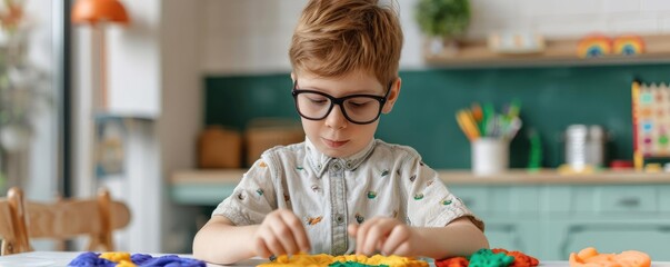Therapist guiding autistic child through sensory activities, colorful textures, engaged play, developmental support, inclusive environment, focused care, tactile exploration