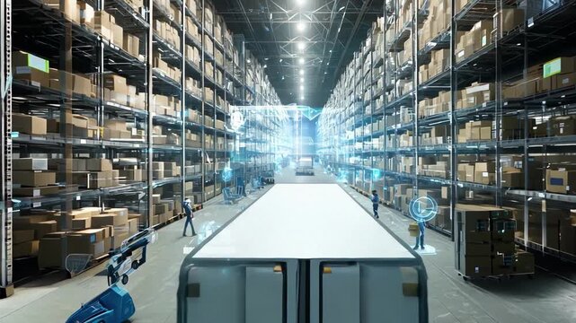 Futuristic Warehouse with Technology and Automation