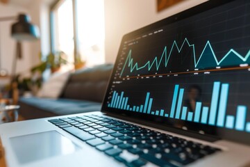 Close up of a 3D graph growing upwards on laptop screen