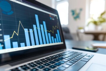 Close up of a 3D graph growing upwards on laptop screen
