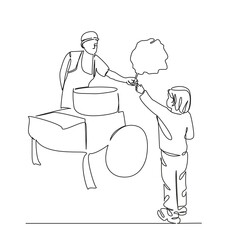 One continuous single drawing line art flat doodle child, outdoor, food, kid, candy, sweet, happy,...
