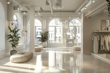 Fototapeta premium Chic boutique interior with large displays and windows