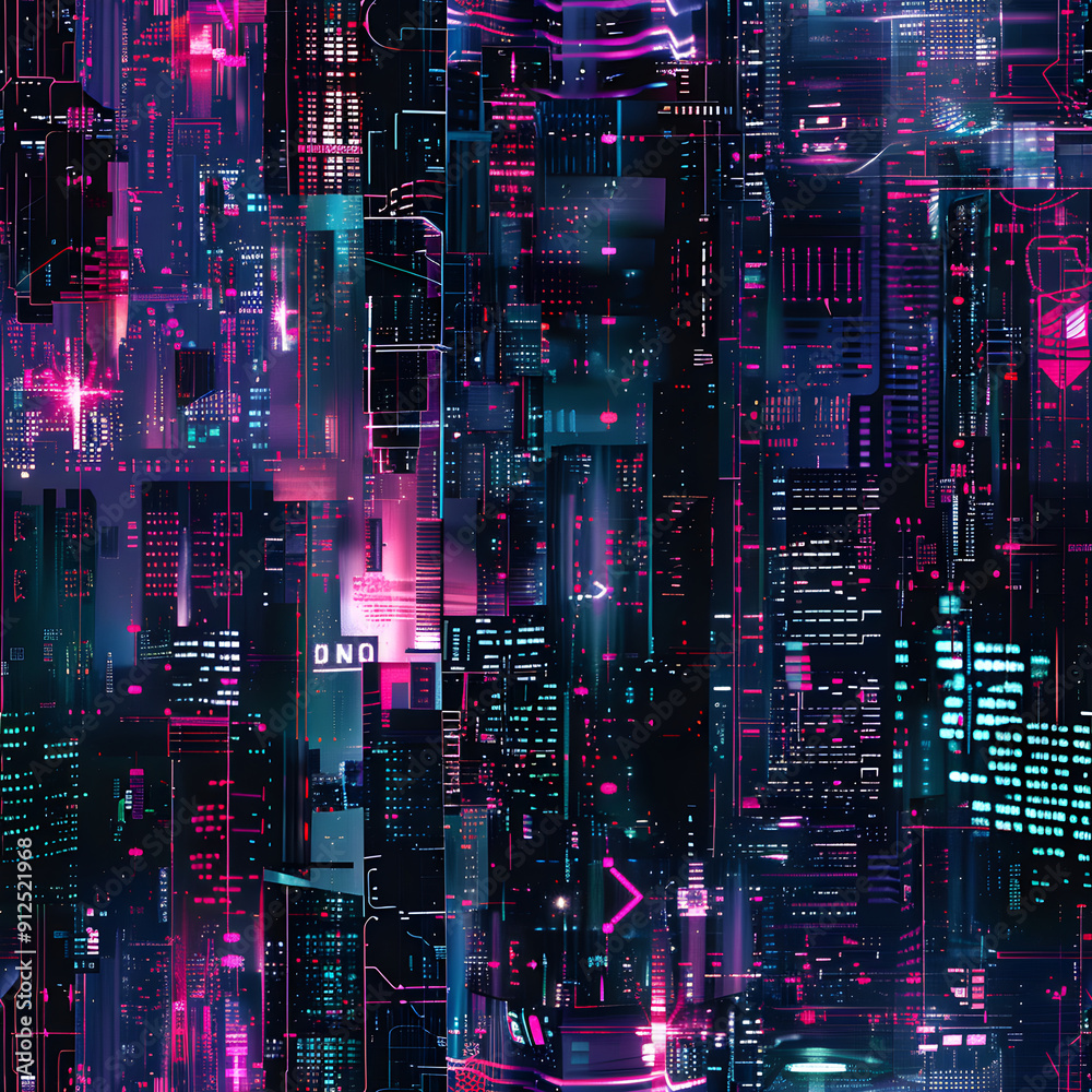 Poster digital cityscape pattern showing futuristic technology