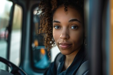 Obraz premium Portrait of a young African American female Delivery Driver