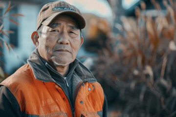 Portrait of a middle aged Asian male Landscaping Laborer