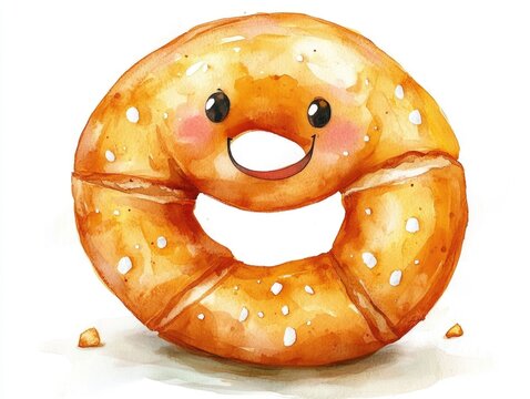 recommend clip art: Whimsical and Appetizing Pretzel Watercolor in a Minimalist Smiling Design Isolated on a Clean White Background  Ideal for Food Culinary or Baking Branding Packaging Menus and Recipe Designs