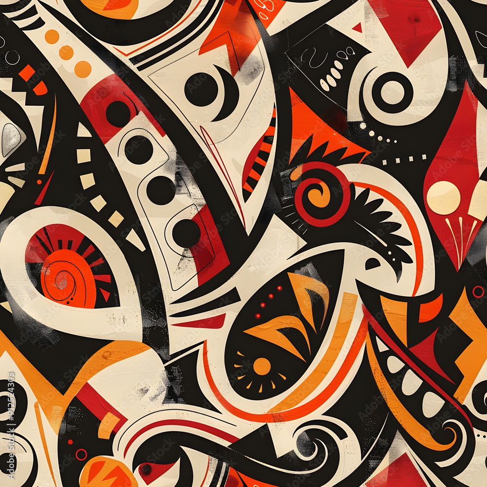 Poster abstract pattern with organic and geometric shapes creating a modern and dynamic composition
