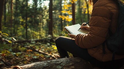 Fototapeta premium Serene Autumn Journaling in Forest