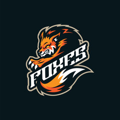 Fox mascot logo design with modern illustration concept style for badge, emblem and t shirt printing. Fox illustration for sport and esport team.
