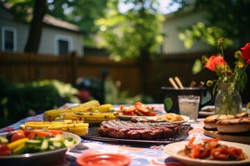 Barbecue party in the backyard of a house