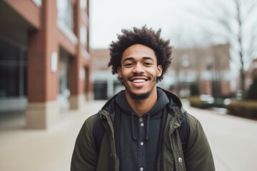 Fototapeta premium Portrait of a smiling American male student on college campus