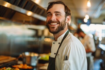 Obraz premium Portrait of a smiling American chef in the kitchen