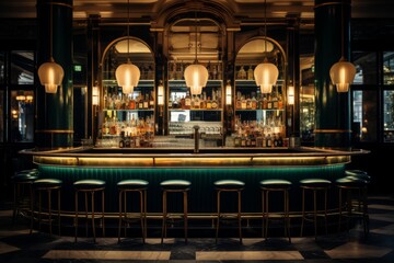 Interior of a empty pub in London at night