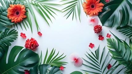 Obraz premium A beautiful image of flowers and leaves with a white background