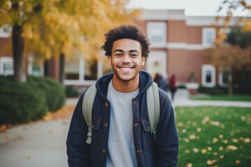 Portrait of a smiling American male student on college campus