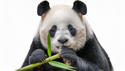 Fototapeta premium PNG of a cute panda with a bamboo shoot.