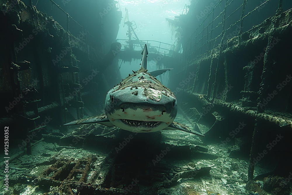 Sticker Shark Encounter at a Sunken Shipwreck