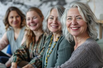 Obraz premium Portrait of a smiling group of body positive middle aged women