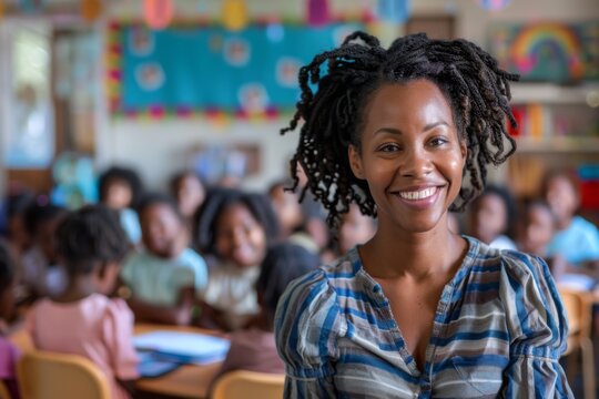Portrait of a smiling female African American kindergarten teacher