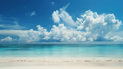 Obraz premium Tranquil Beach Scene with Fluffy Clouds