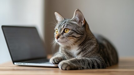 Tech Savvy Cat Engaged with a Computer on a Desk