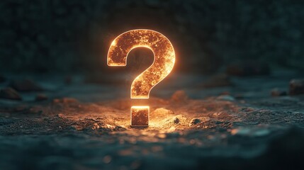 Illuminated question mark in the dark, symbolizing curiosity and the unknown. Perfect for thought-provoking and mysterious designs.