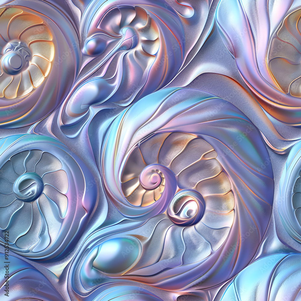Poster metallic floral pattern repeating with iridescent colors