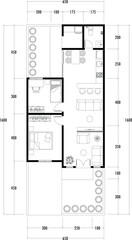 Architecture plan with furniture. home floor plan, isolated on white background, stock illustration.