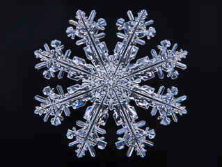 Intricate Snowflake Displaying Unique Geometric Patterns Against a Dark Background