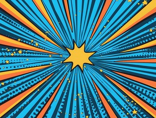 Fototapeta premium Blue dots starburst background with vibrant shades of blue and white, perfect for a bright and energetic design. pop art halftone texture. Anime cartoon rays explosion backdrop for poster, banner