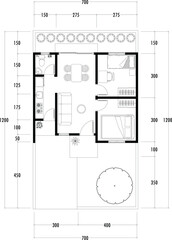 Architecture plan with furniture. home floor plan, isolated on white background, stock illustration.
