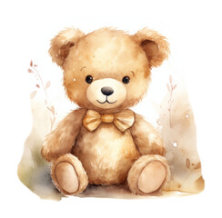 Obraz premium PNG watercolor illustration of a cute teddy bear toy, isolated on solid background --ar 3:2