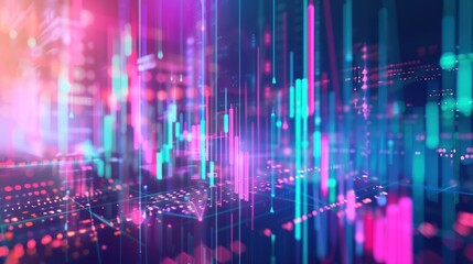 Abstract Digital Data Visualization with Neon Lights