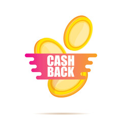 vector cash back icon with golden coin isolated on white background. cashback or money refund label or logo