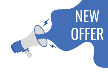 new offer button, banner, label, template for website. new offer text with colorful megaphone icon
