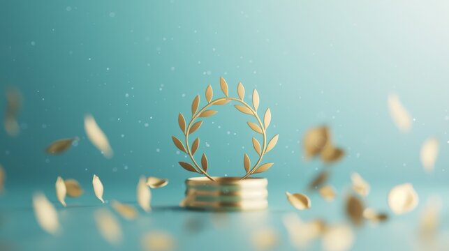 A symbolic image of business success and accolades, with laurel wreaths prominently displayed in a professional setting. The composition allows for customization with text or graphics in the copy