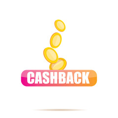 vector cash back icon with golden coin isolated on white background. cashback or money refund label or logo