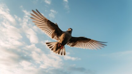 Fototapeta premium Bird soaring gracefully through clear blue sky